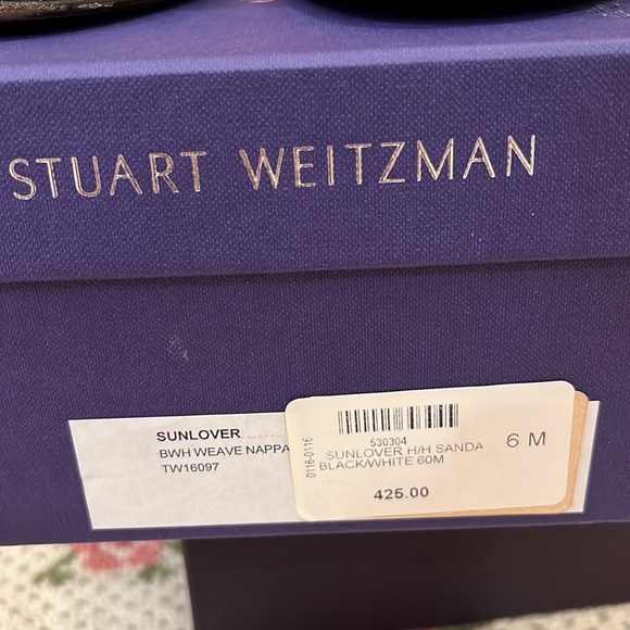 Stuart Weitzman Sunlover Black White Weave Napa Sandal - Picture 2 of 5